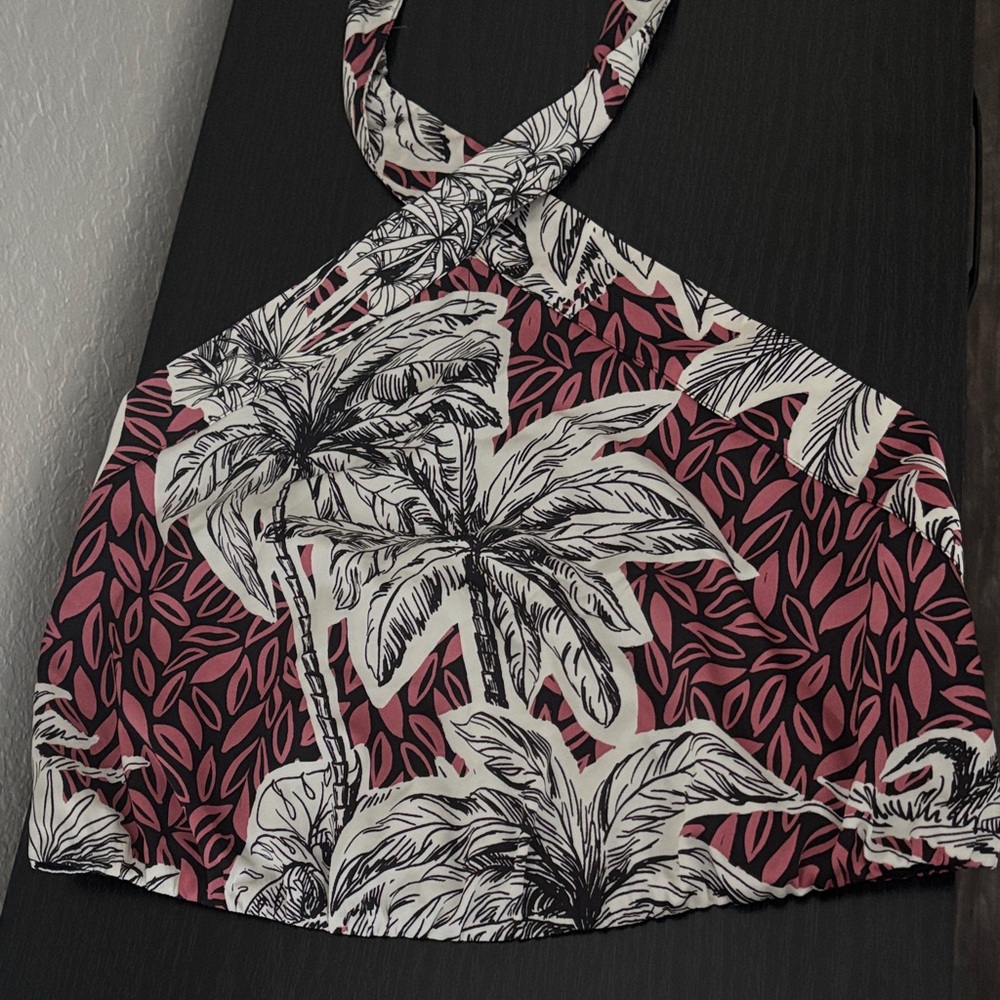 Rachel Zoe Tropical Print Halter Top Satin Small
